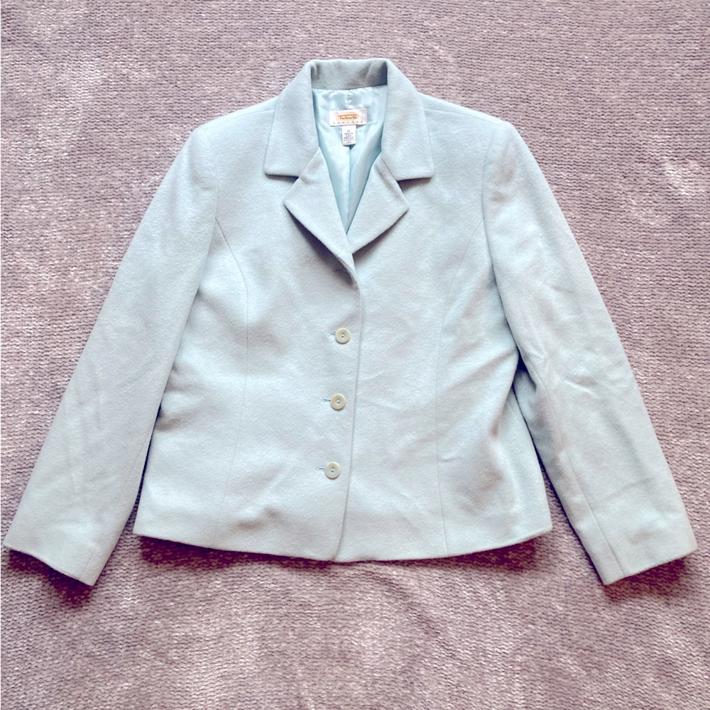Talbots Angora Wool Blend Blazer Mint Aqua Petite‎ 12P Soft Classic Jacket